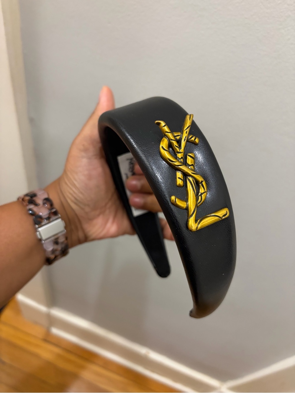 Yves Saint Laurent Black Headband with Gold YSL Monogram